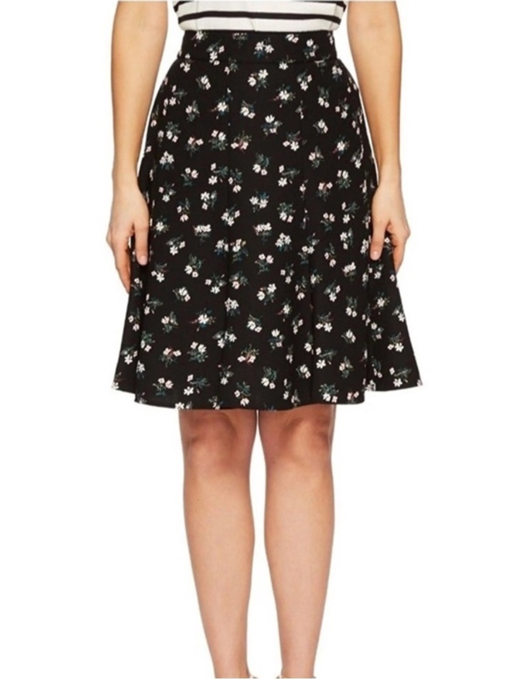 Kate Spade New York Floral Print A Line Skirt Black Knee Length Size 6